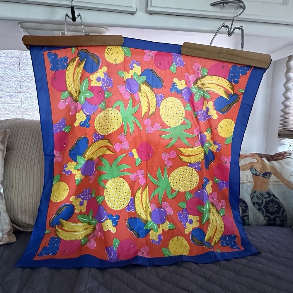 FUN FRUIT SCARF Pinapple Grape Banana Pear Strawberry Square 27" x 27" FREE SHIP
